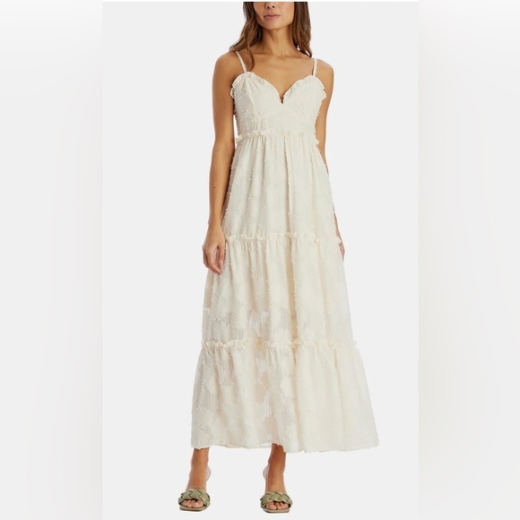 Lena Dresses & Skirts - LENA Floral Jacquard Tiered Maxi Dress Ruffle Trim Sweetheart Empire Waist 0889